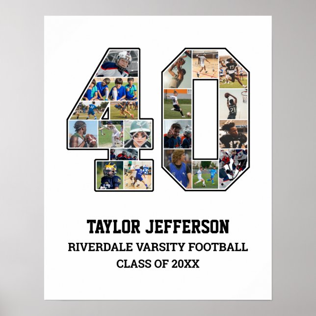 Player Number 40 Senior Sports Team FotoCollage Poster (Vorne)
