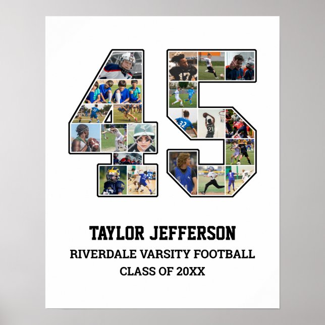 Player Number 45 Senior Sports Team Foto Collage Poster (Vorne)