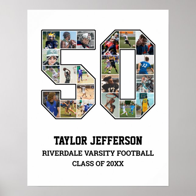 Player Number 50 Senior Sports Team Foto Collage Poster (Vorne)