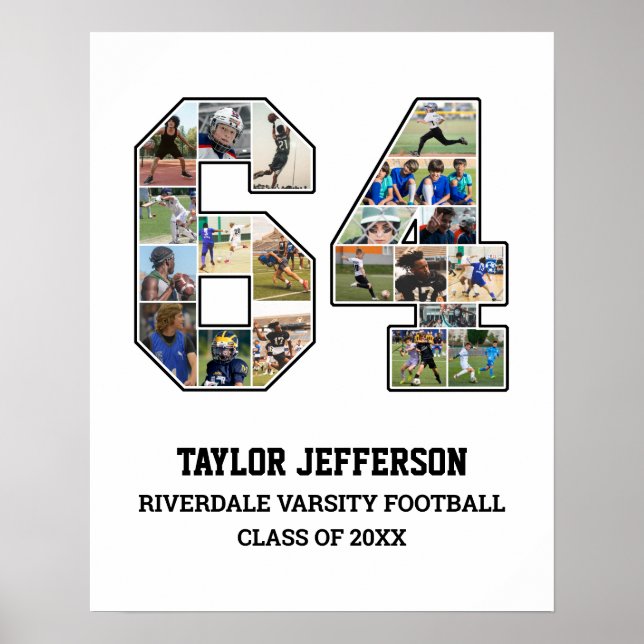 Player Number 64 Senior Sports Team Foto Collage Poster (Vorne)