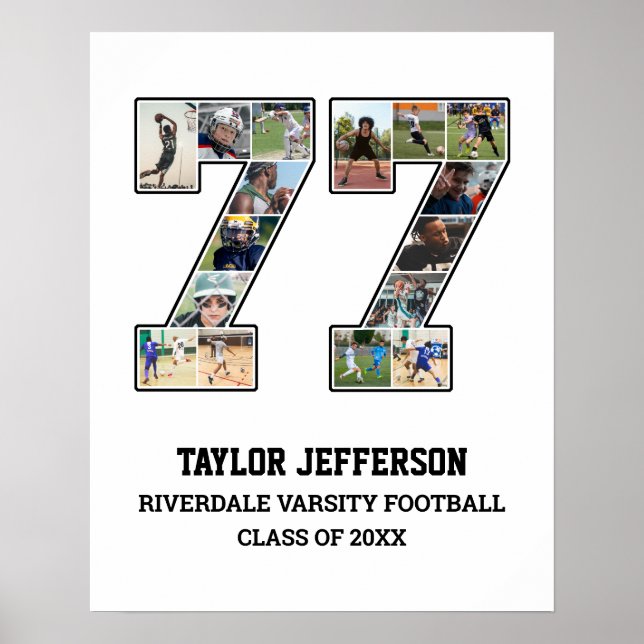 Player Number 77 Senior Sports Team Foto Collage Poster (Vorne)
