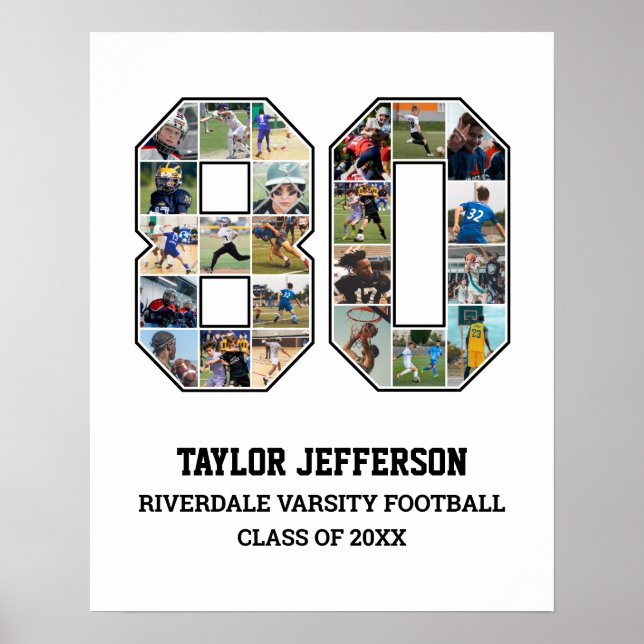 Player Number 80 Senior Sports Team FotoCollage Poster (Vorne)