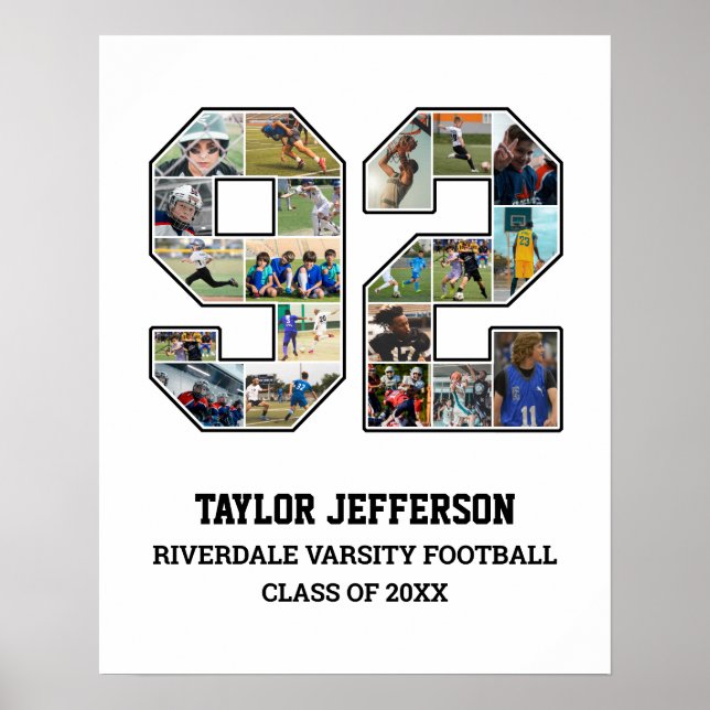 Player Number 92 Senior Sports Team FotoCollage Poster (Vorne)