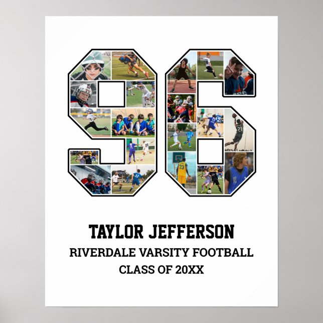 Player Number 96 Senior Sports Team FotoCollage Poster (Vorne)