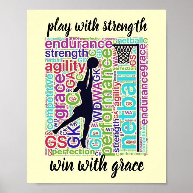 Player-Positionen und Inspiration-Netball-Zitat Poster (Vorne)