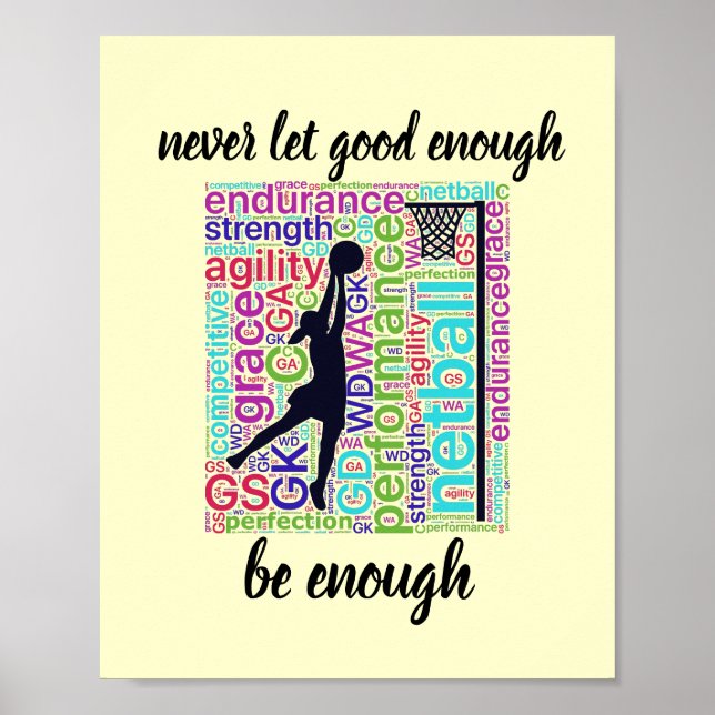 Player-Positionen und Inspiration Zitat-Netball Poster (Vorne)