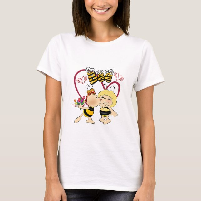 Playera pareja de abejas con flores T-Shirt (Vorderseite)
