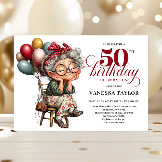 Playful 50 lady design funny birthday party invite einladung