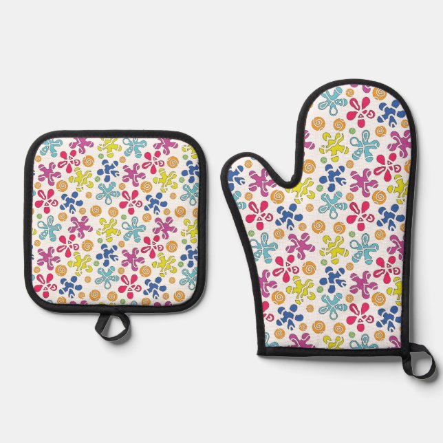 Playful Abstract Doodle Shapes Ofenhandschuh & Topflappen-Set (Vorderseite)