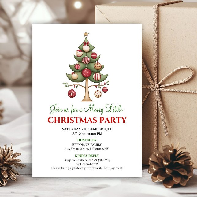 Playful artistic Christmas tree holiday party  Einladung (Playful artistic Christmas tree holiday party invite)