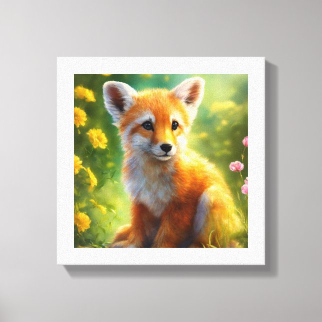 Playful Baby Fox Meadow Leinwanddruck (Vorderseite)