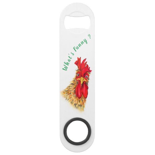 Playful Bar Key Surprised Curious Rooster (Vorderseite)