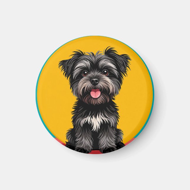 Playful Black And Gray Terrier Puppy Portrait Magnet (Vorne)