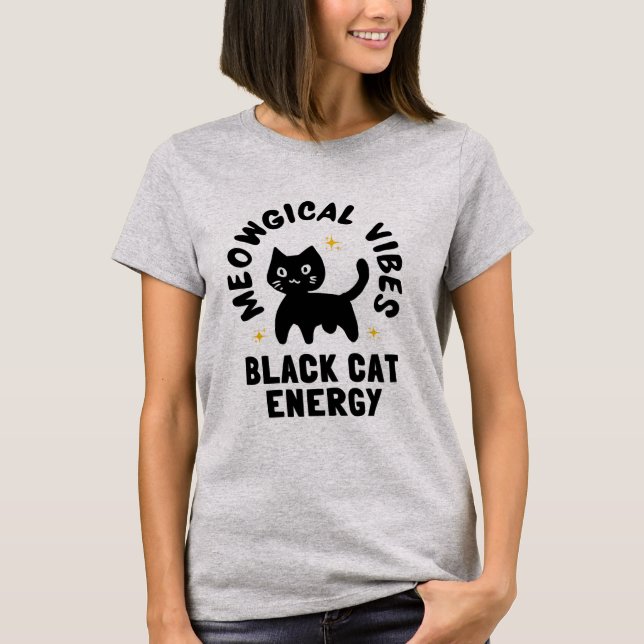 Playful Black Cat Energy, Sparkling Feline design T-Shirt (Vorderseite)
