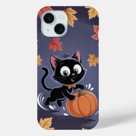Playful Black Cat Pumpkin Leaf iPhone / iPad Gehäu Case-Mate iPhone Hülle