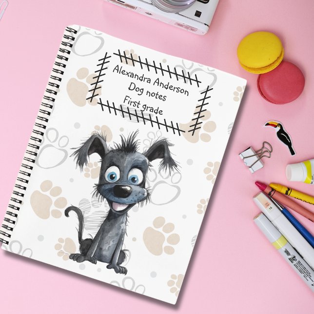 Playful Black Puppy on Paws Print Notizbuch (Von Creator hochgeladen)
