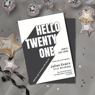Playful Black & Whit Bold Typografie 21. Geburtsta Einladung
