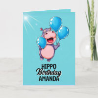 Playful Blue Balloons Hippo Geburtstag