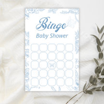 Playful Blue Butterfly Floral Baby Dusche Bingo