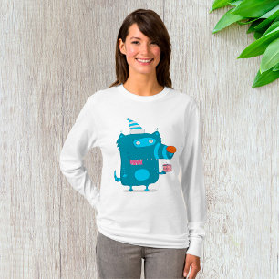 Playful Blue Cartoon Monster mit Party Hat T-Shirt