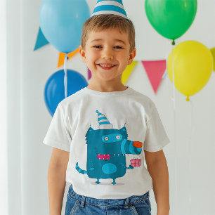 Playful Blue Cartoon Monster mit Party Hat T-Shirt