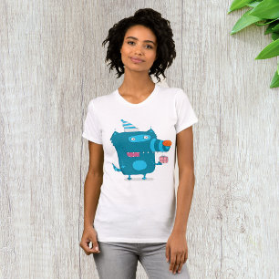 Playful Blue Cartoon Monster mit Party Hat T-Shirt