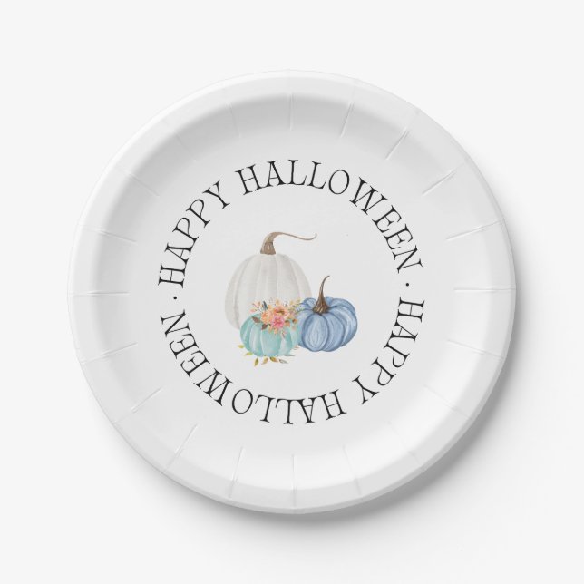 Playful Blue Pumpkins Happy Halloween Pappteller (Vorderseite)