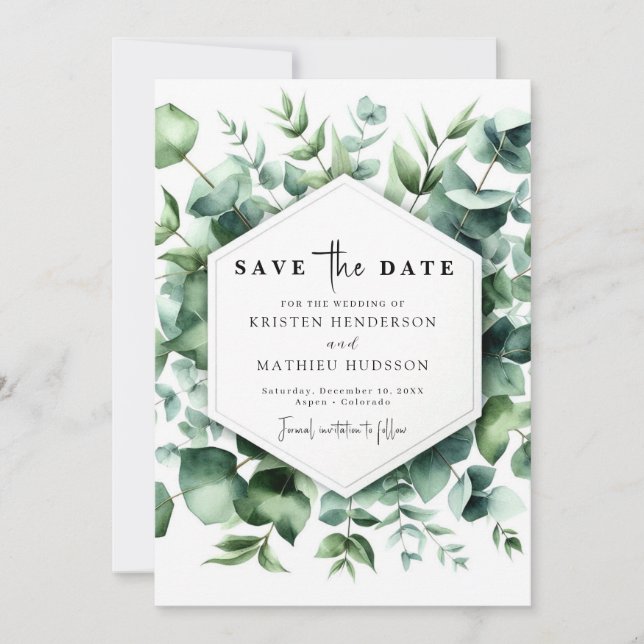 Playful Botanical Eucalyptus Digital Wedding Save The Date (Vorderseite)