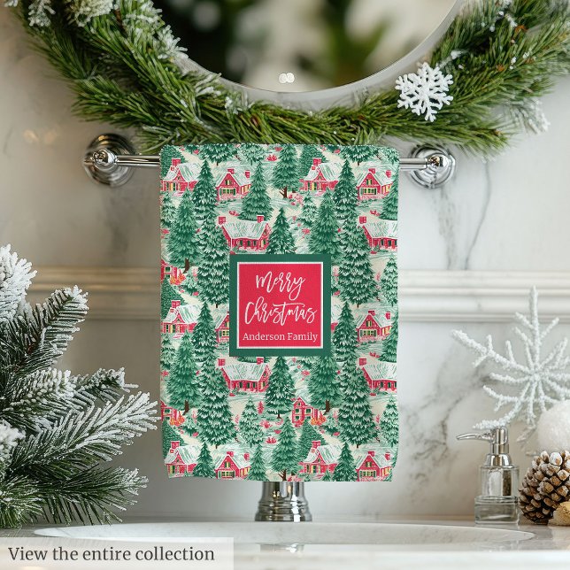 Playful bright pink green Christmas preppy towel Badhandtuch Set (Playful bright pink green Christmas preppy towel )