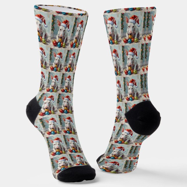 Playful Bull Terrier Dog Guarding Christmas Socken (Gewinkelt)
