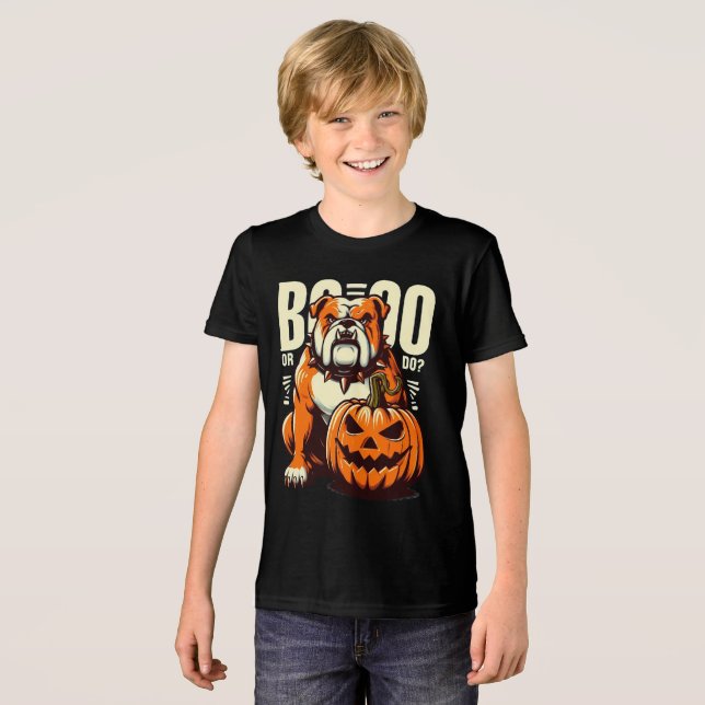 Playful Bulldog Pop Art: Boo oder Bulldog? Tri-Blend Shirt (Vorderseite voll)