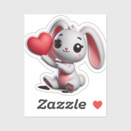 Playful Bunny Holding Heart Graphic Aufkleber