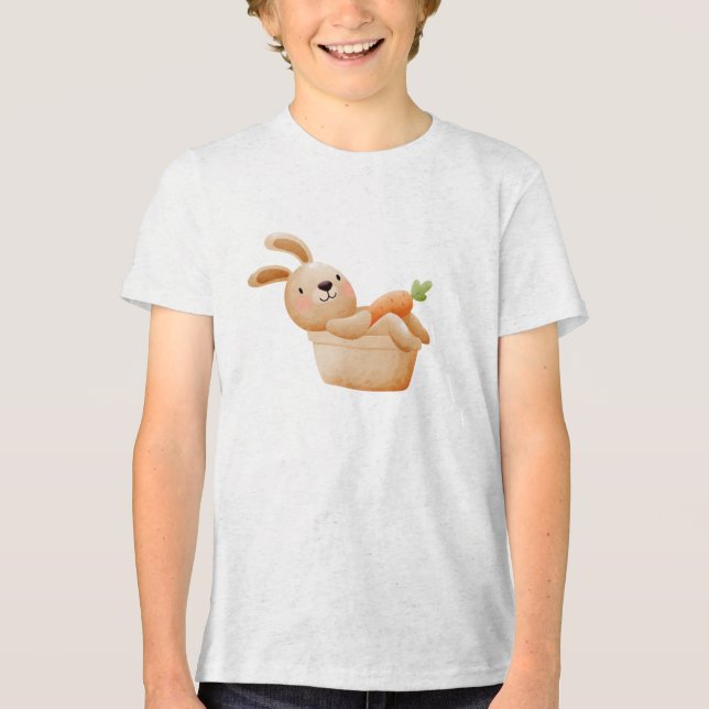 Playful Bunny in Flower Pot with Carrot Tri-Blend Shirt (Vorderseite)