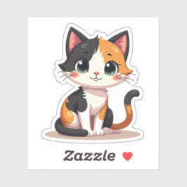 Playful Calico Cat - Kawaii Chibi Style Aufkleber