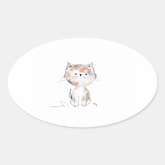 Playful Calico Kitten Oval Sticker (Vorderseite)