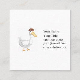 Playful Cartoon Duck with Brown Hat Quadratische Visitenkarte