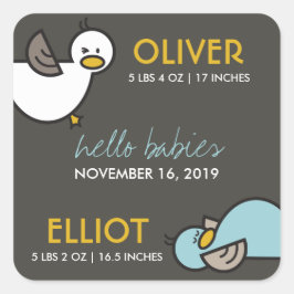 Playful Cartoon Ducks Twin Boys Neue Babyaufkleber Quadratischer Aufkleber