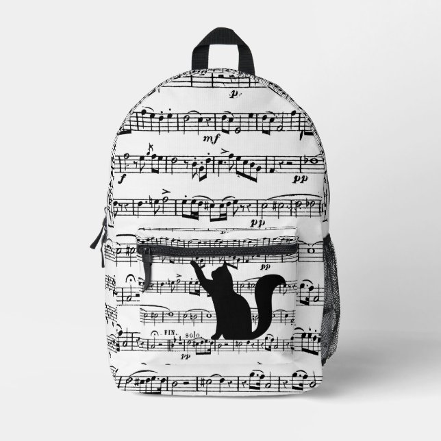 Playful Cat On Sheet Music Bedruckter Rucksack (Vorderseite)