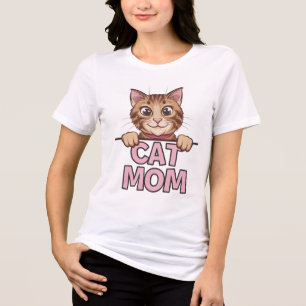 Playful Cat Peeking Design - "CAT MOM" Cute and Fu Tri-Blend Shirt