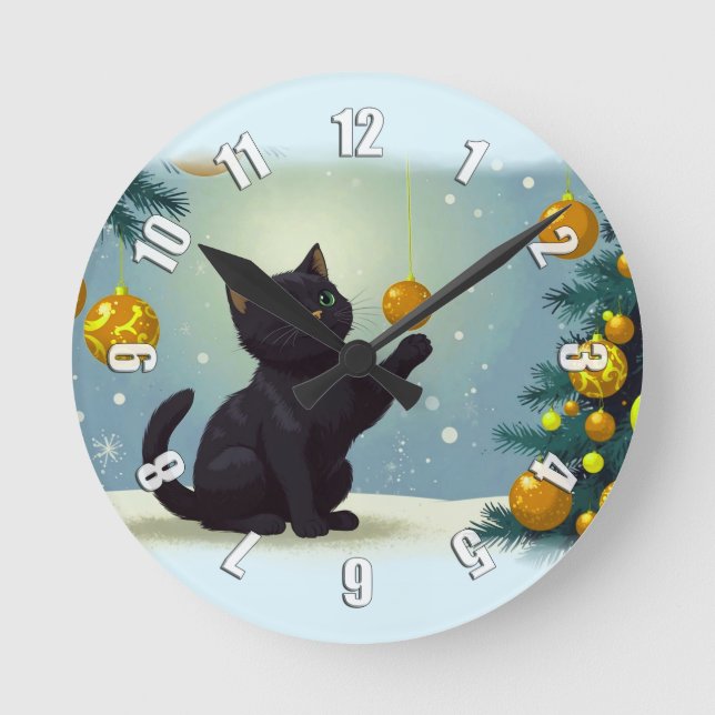 Playful Christmas Kitten Runde Wanduhr (Vorderseite)