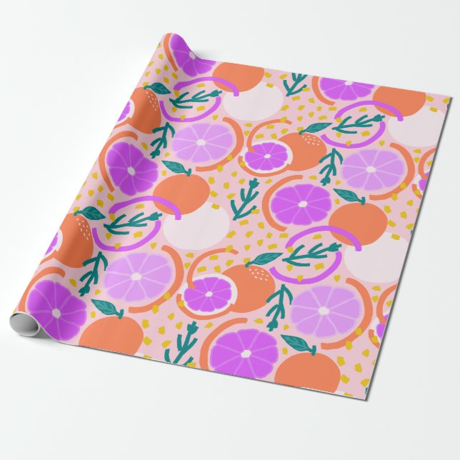 Playful Citrus Fruit & Confetti Pink Lemonade Geschenkpapier (Ungerollt)