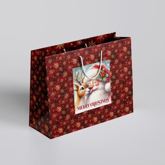 Playful Cute Santa Claus Rudolph Christmas Gift Ba Große Geschenktüte (Playful Cute Santa Claus Rudolph Christmas Gift Bag)