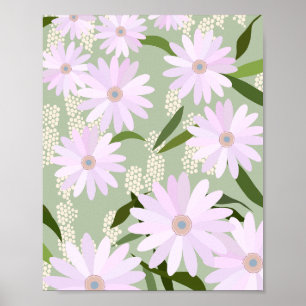 Playful Daisies 01 Lilac und Pastel Green Poster
