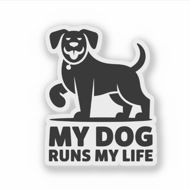 Playful Dog Outline "My Dog Runs My Life" Art Aufkleber (Vorderseite)