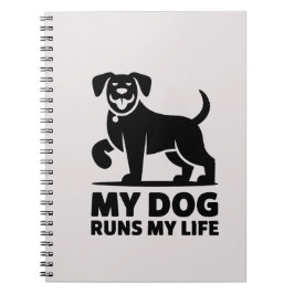 Playful Dog Outline "My Dog Runs My Life" Art Notizblock