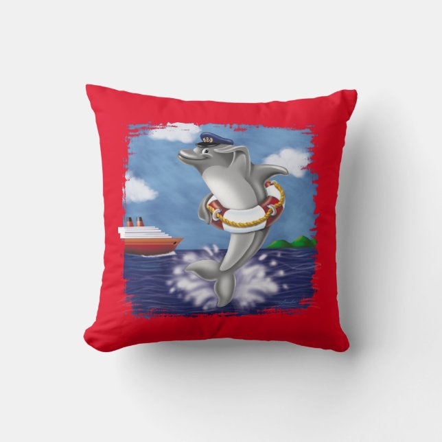 Playful Dolphin Captain - Fun Nautical Adventure Kissen (Vorderseite)