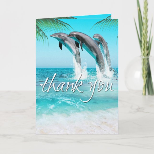 PLAYFUL DOLPHINS TROPICAL OCEAN Thank You Dankeskarte (Vorderseite)
