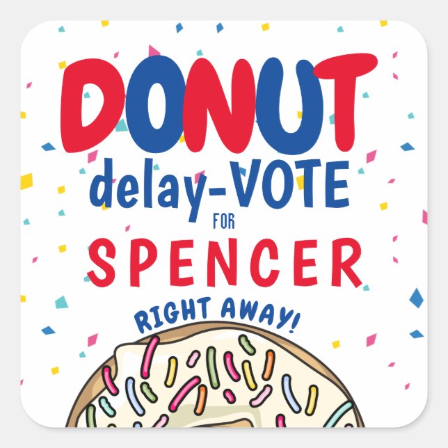 Playful Donut Delay: Abstimmung" Wahl farbig Quadratischer Aufkleber (Vorderseite)