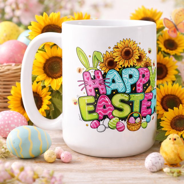 Playful Easter Artwork With Bunny Ears and Florals Kaffeetasse (Von Creator hochgeladen)