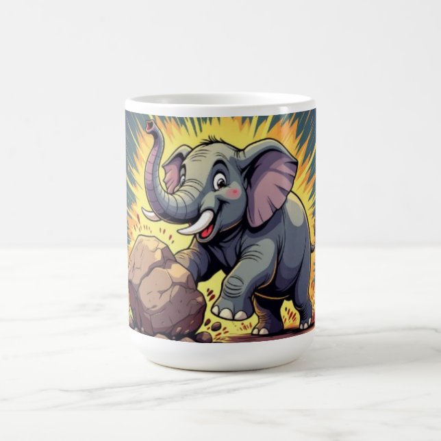 Playful Elephant Pushing a Rock – Fun Cartoon Anim Kaffeetasse (Mittel)
